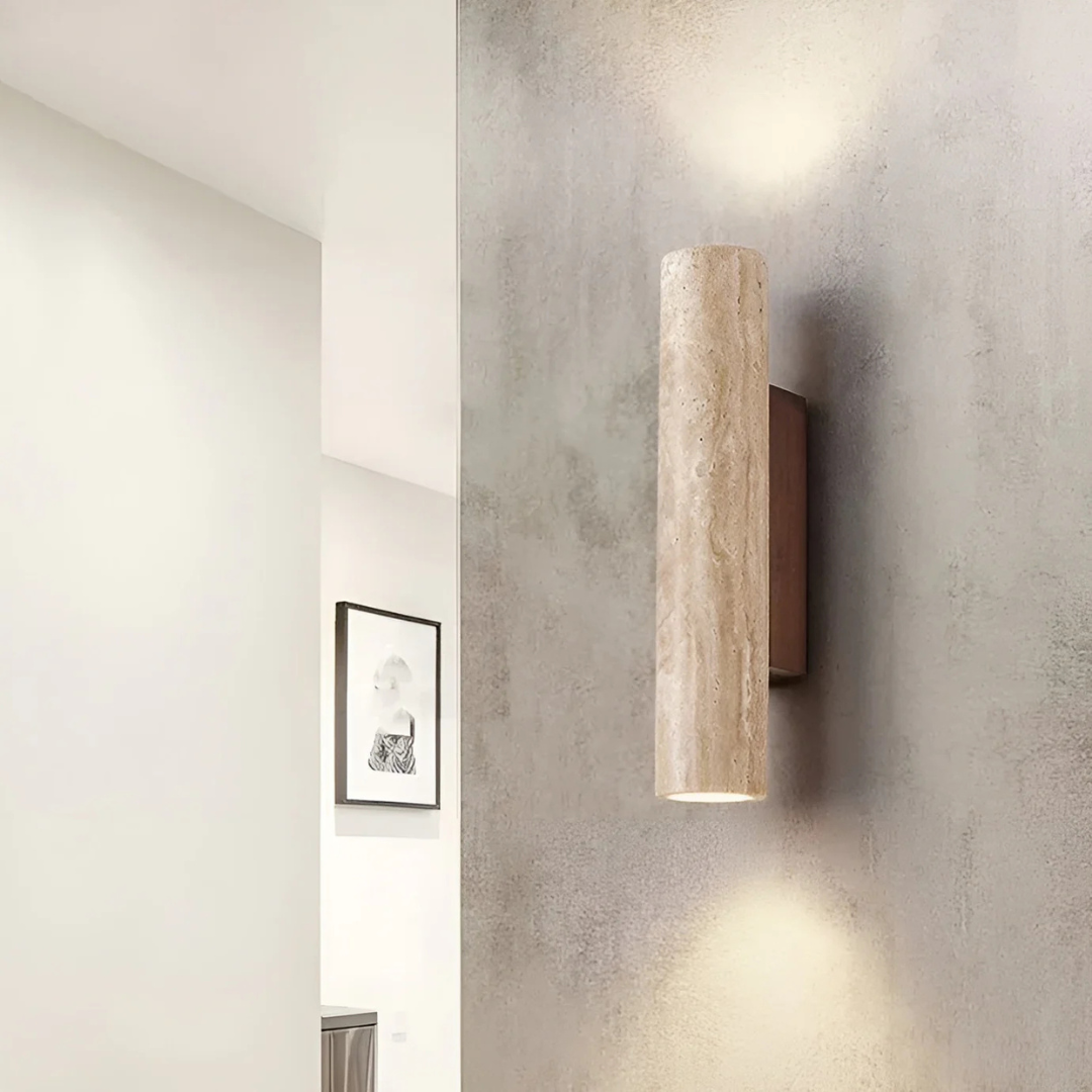 Moderner Minimalistische Travertin-Marmere Cylinder Wandlamp LED 2-Licht
