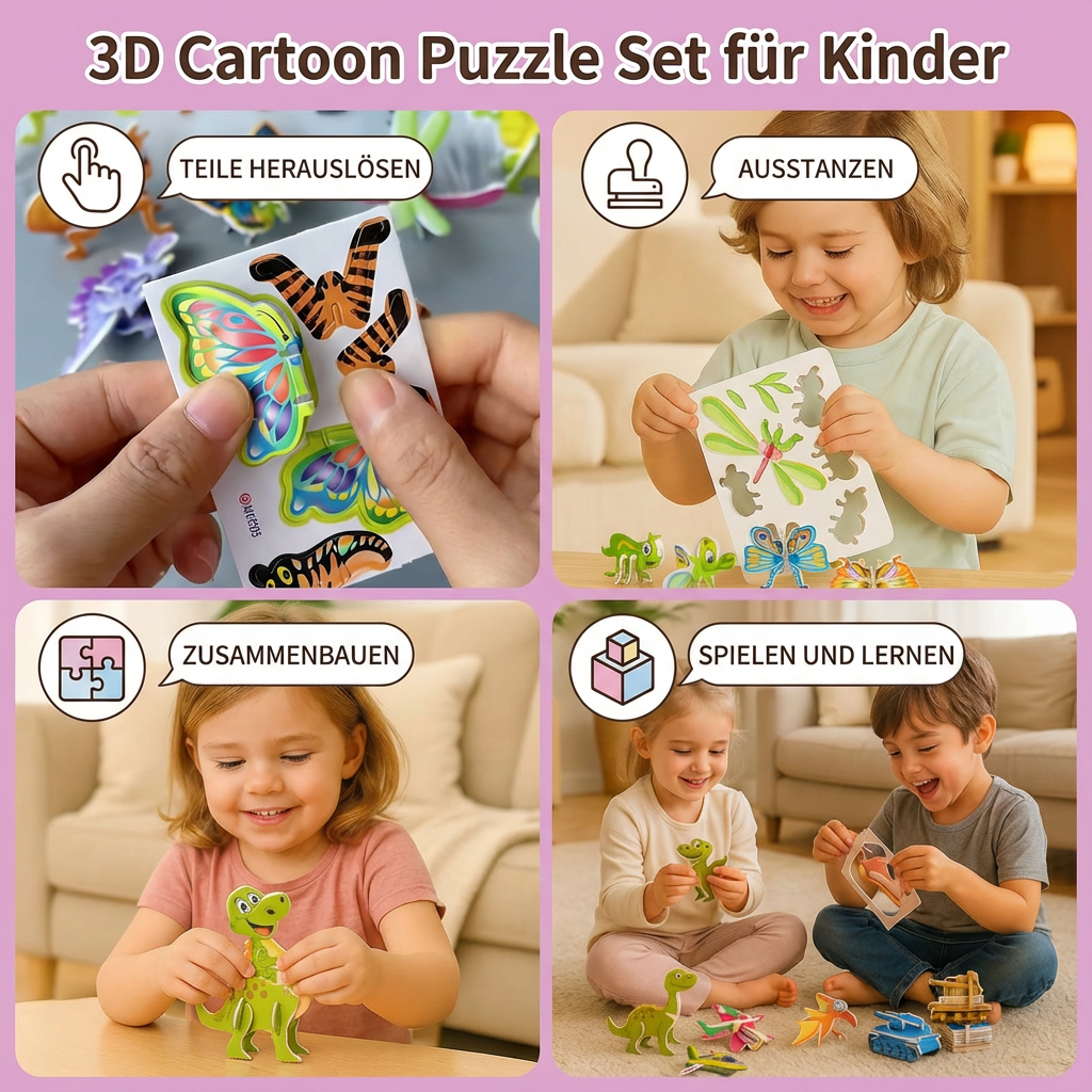 3D Cartoon Puzzelset voor Kinderen