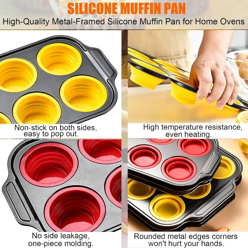Siliconen Muffinvorm met Stevig Metalen Frame – Flexibele Bakvorm voor Muffins en Cupcakes