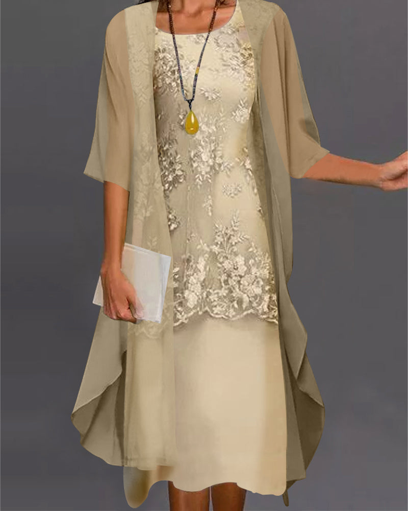 Elegante tweedelige zijden chiffon jurk voor dames | Midi