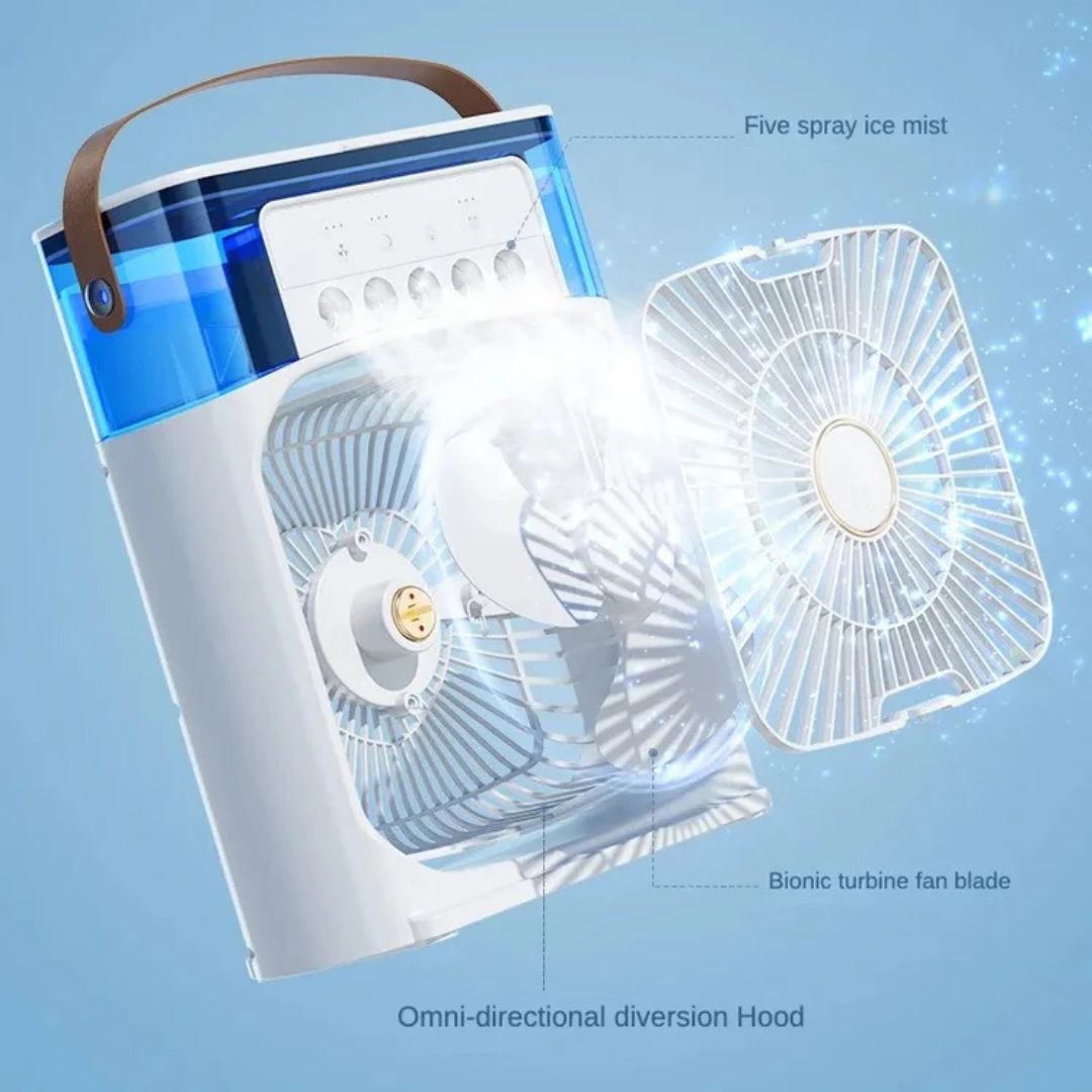3-in-1 Luchtkoeler, Luchtbevochtiger & Luchtzuiveraar – Draagbare airconditioning voor binnengebruik met LED-verlichting