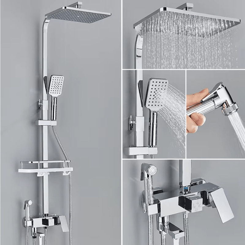 RainFlow Luxe Regendouche Set – verstelbare messing douchearmatuur met 4 functies