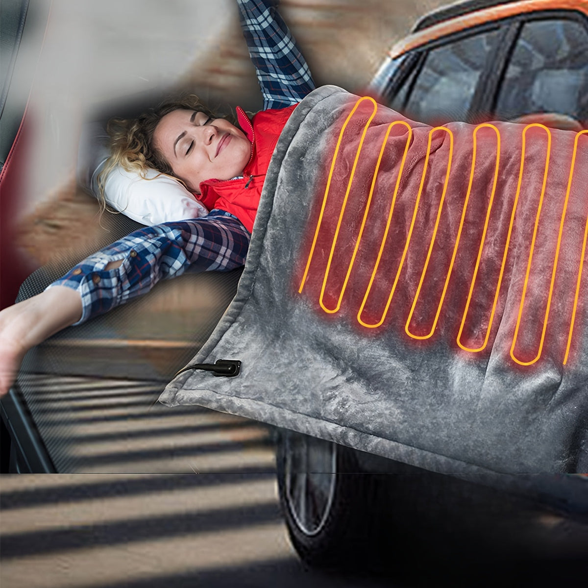 12V Elektrische Autodeken van Flanel met Oververhittingsbeveiliging – Verwarmde Deken voor Auto en Camper