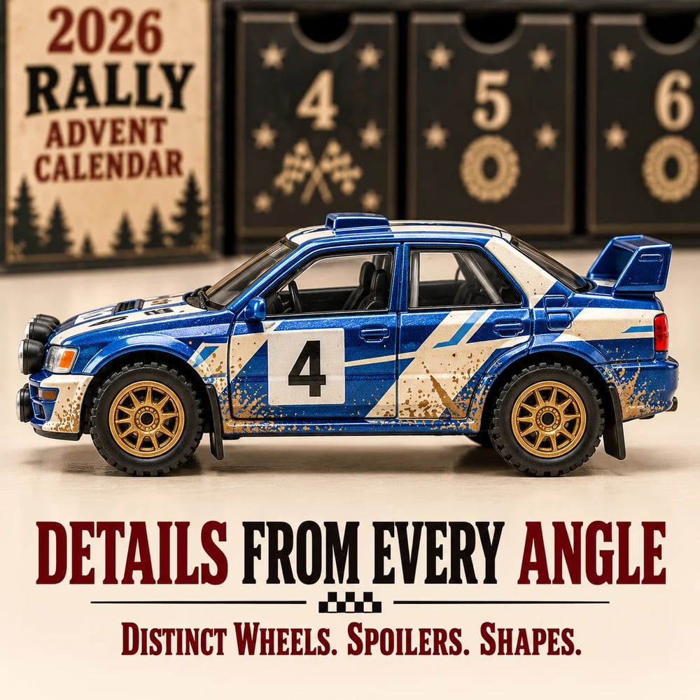 🏎️ Rallye-Kerst-Adventskalender 2026 – 24 dagen vol snelheid en spanning, 24 rally-raceauto's om te verzamelen (2D-modellen)