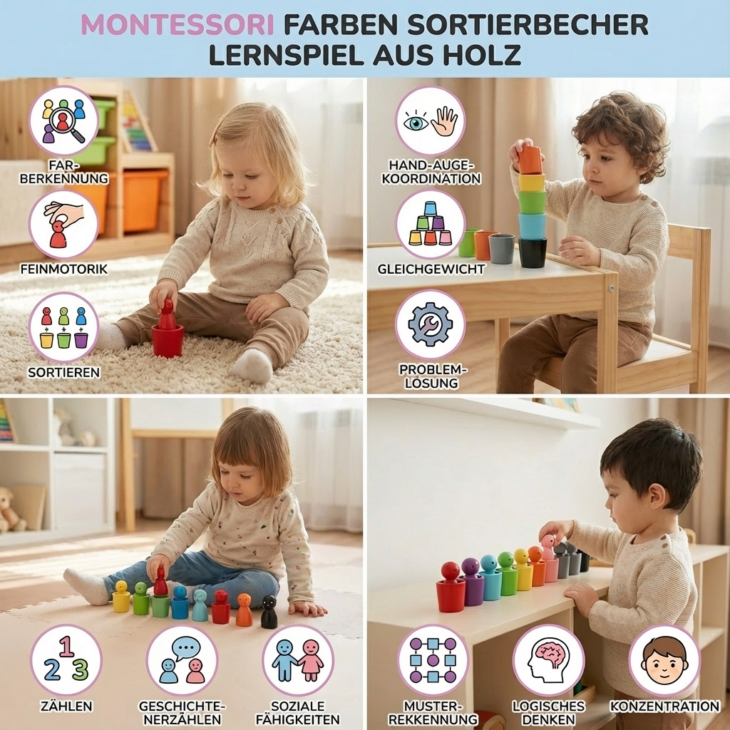 Montessori Kleuren Sorteerbekers Leerzaam Speelgoed Van Hout
