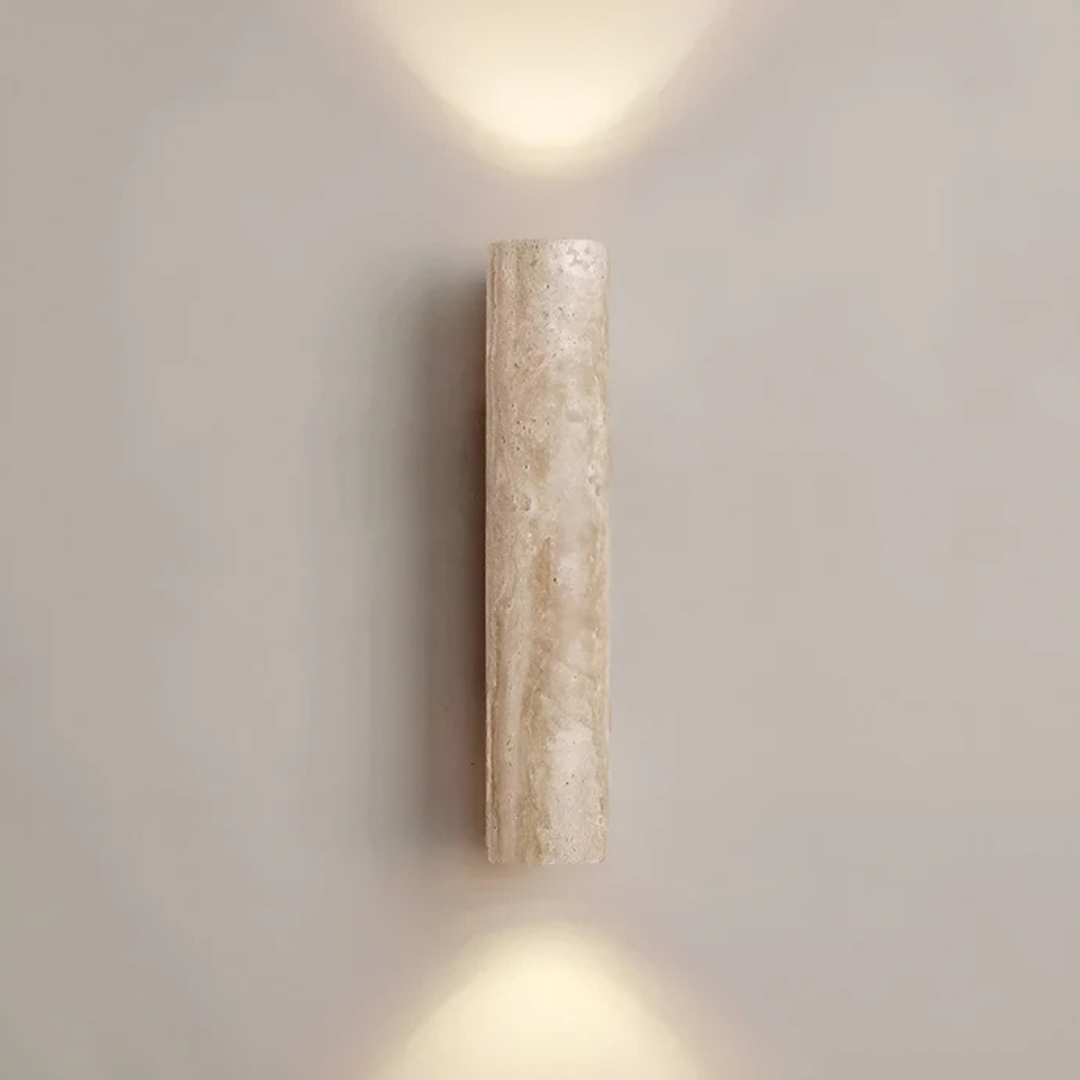 Moderner Minimalistische Travertin-Marmere Cylinder Wandlamp LED 2-Licht