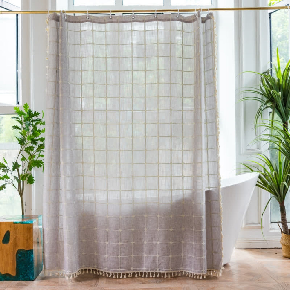 Katoenen Linnen Douchegordijn Ruitprint Franjes Waterdicht Machinewasbaar Badkamer Decor