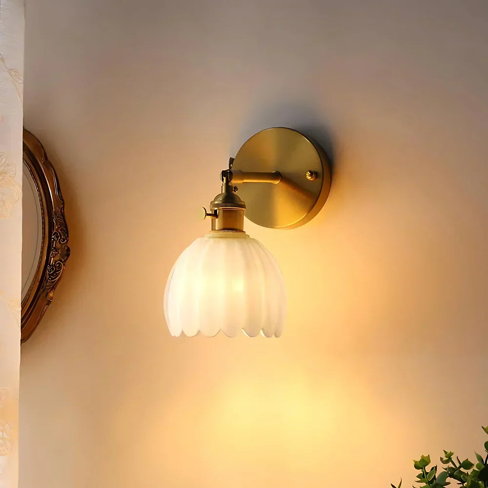 Vintage Messing Tulpen Glas Wandlamp 1-Licht