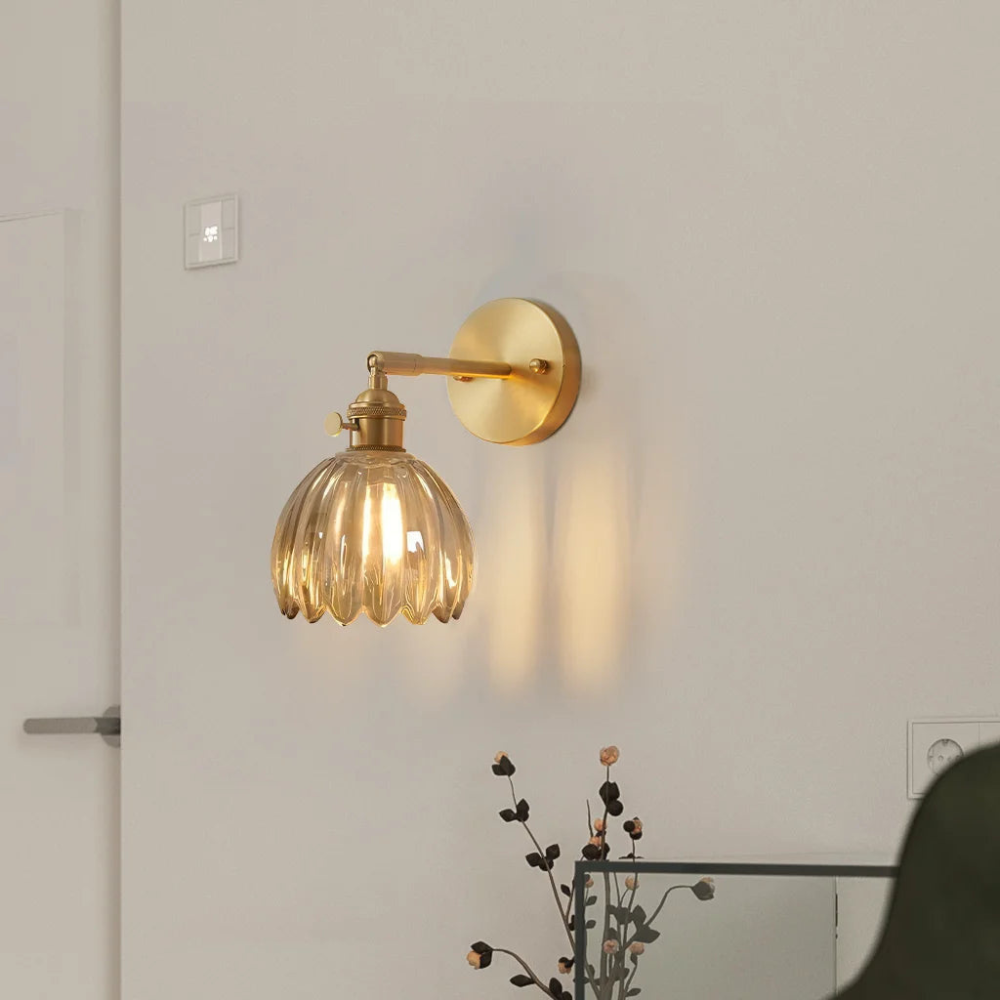 Vintage Messing Tulpen Glas Wandlamp 1-Licht