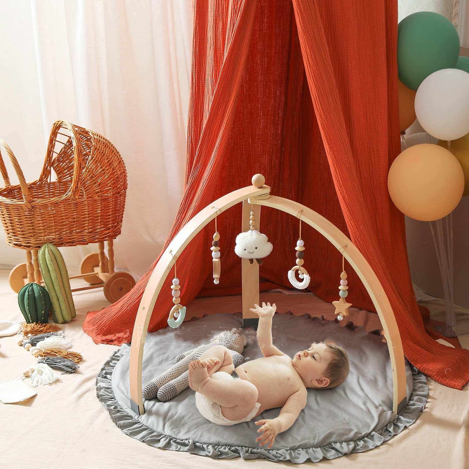 Houten Baby Activiteitenboog met Hangspeelgoed voor Baby