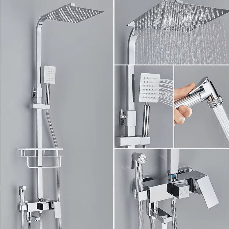 RainFlow Luxe Regendouche Set – verstelbare messing douchearmatuur met 4 functies