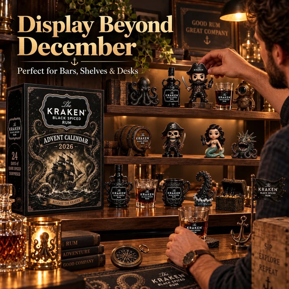 24-Daagse Kraken Rum Mini Fles Advent Kalender Set voor Feestelijke Bar Tafel Display, Verzamelobject voor Rum Liefhebbers, Kerst Countdown & Feestdecoratie