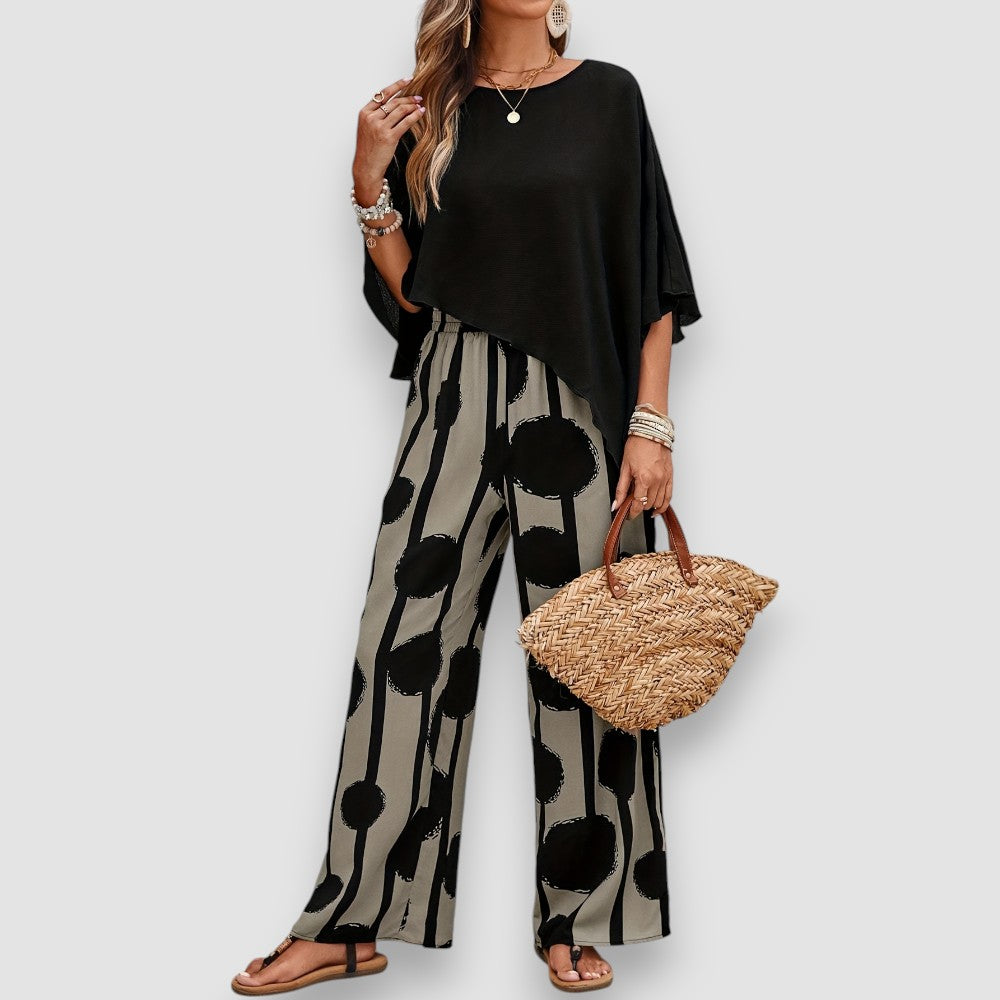 Claudia – Stijlvolle Twee-delige Set met Asymmetrische Top voor Dames