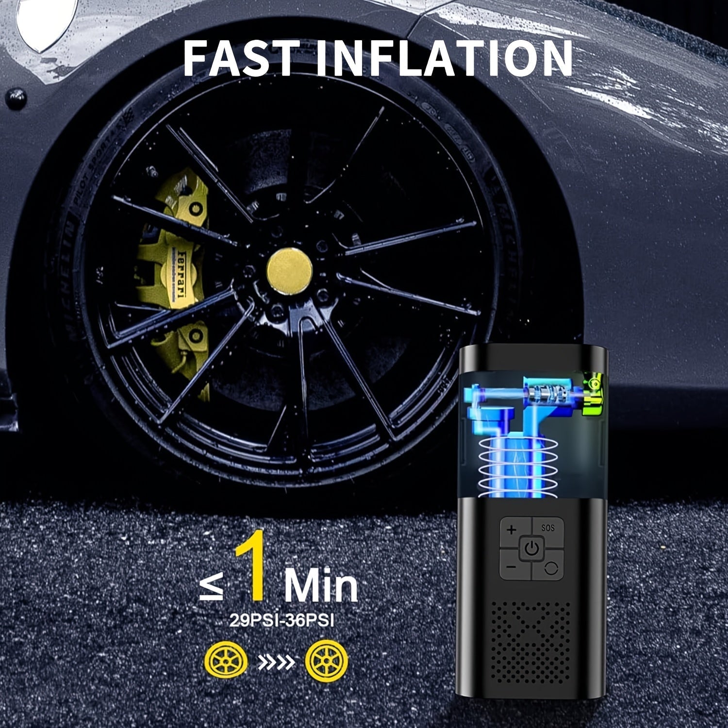Draagbare Luchtcompressor met LCD-scherm en LED-licht – 150 PSI Inflator voor Auto's, Fietsen en Sportuitrusting