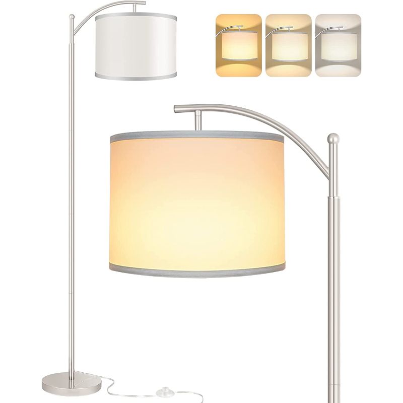 Industriële LED Vloerlamp met 3 Lichtkleuren – Hoge Leeslamp met Witte Lampenkap