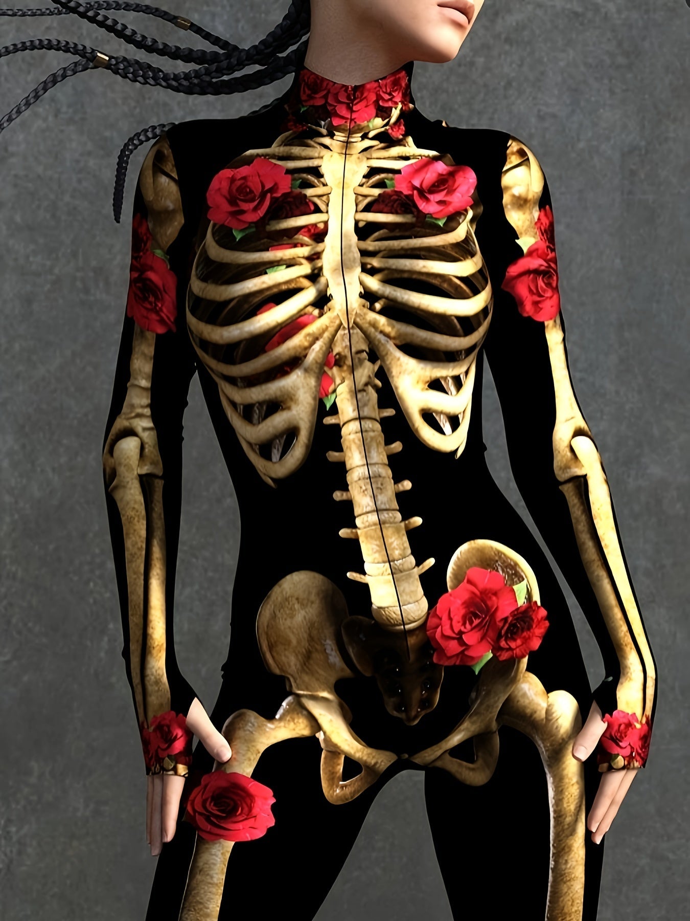 Vrouwen Skeletprint Halloween Kostuum Jumpsuit | Lange Mouwen Rekbaar