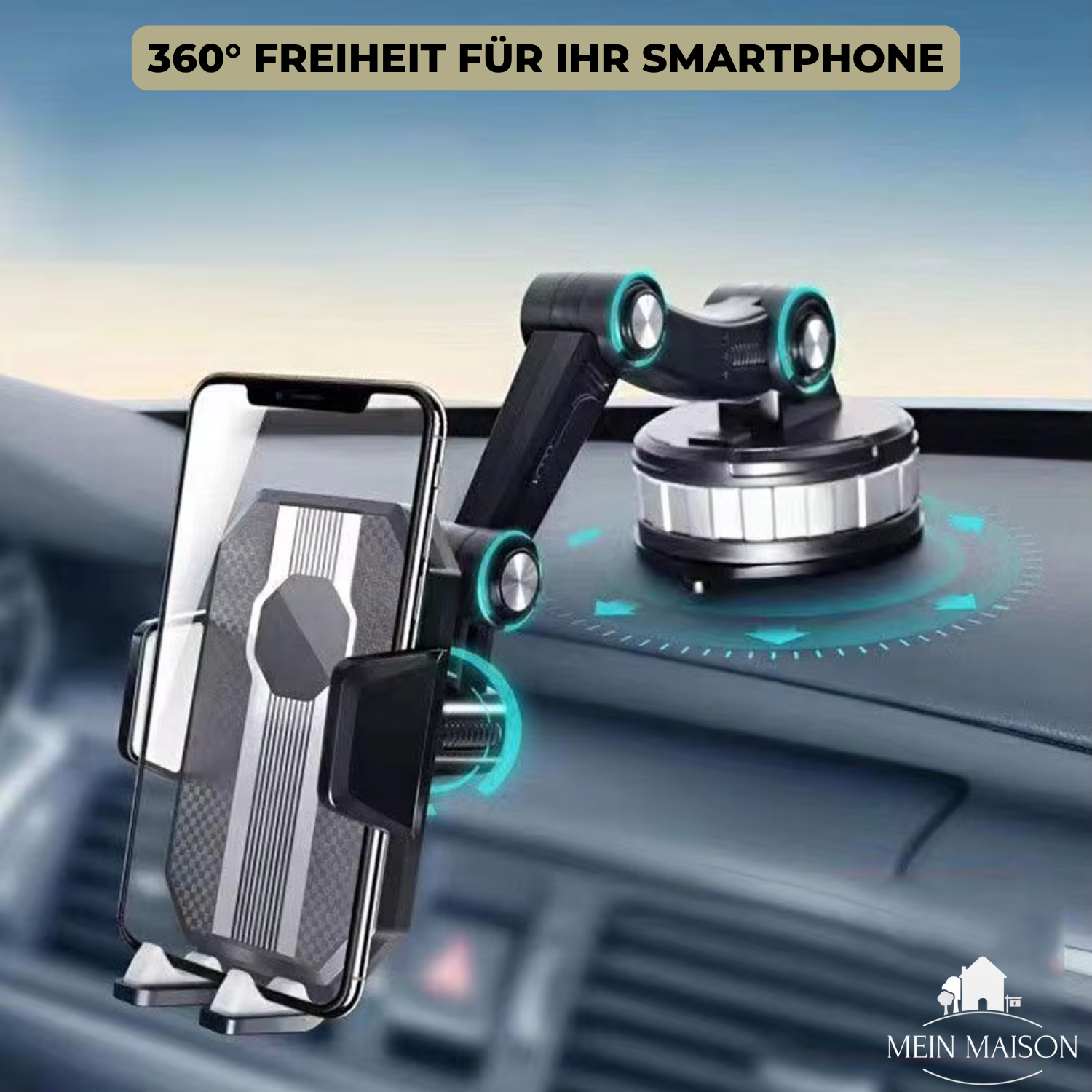 Handyhouder Auto GripTech | Sterke Zuignap Hechting | 360° Rotatie | Eenvoudige bediening met één hand