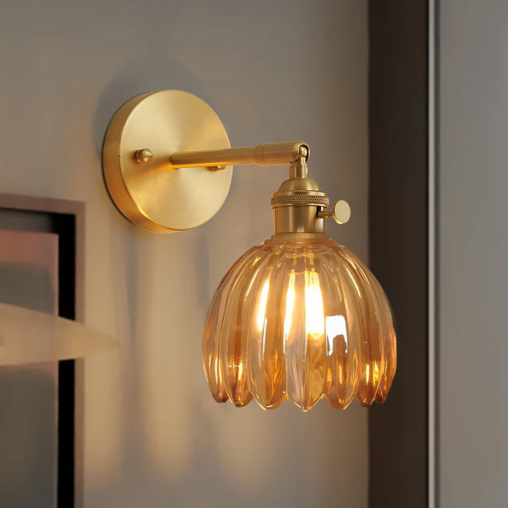 Vintage Messing Tulpen Glas Wandlamp 1-Licht