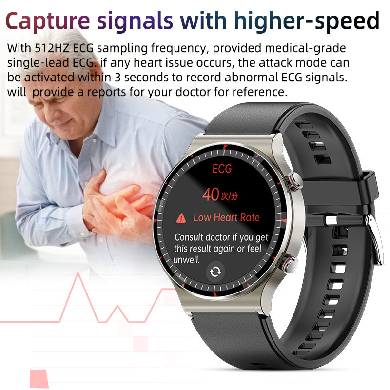 Medische EKG-Smartwatch | CFDA-gecertificeerd | 512Hz Hoogprecisie Biosensor | SpO2- & Hartslagmonitoring | AI-gebaseerde Ademhalingsanalyse | IP67 Waterdicht