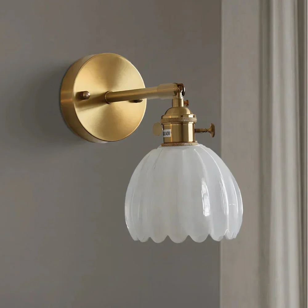 Vintage Messing Tulpen Glas Wandlamp 1-Licht