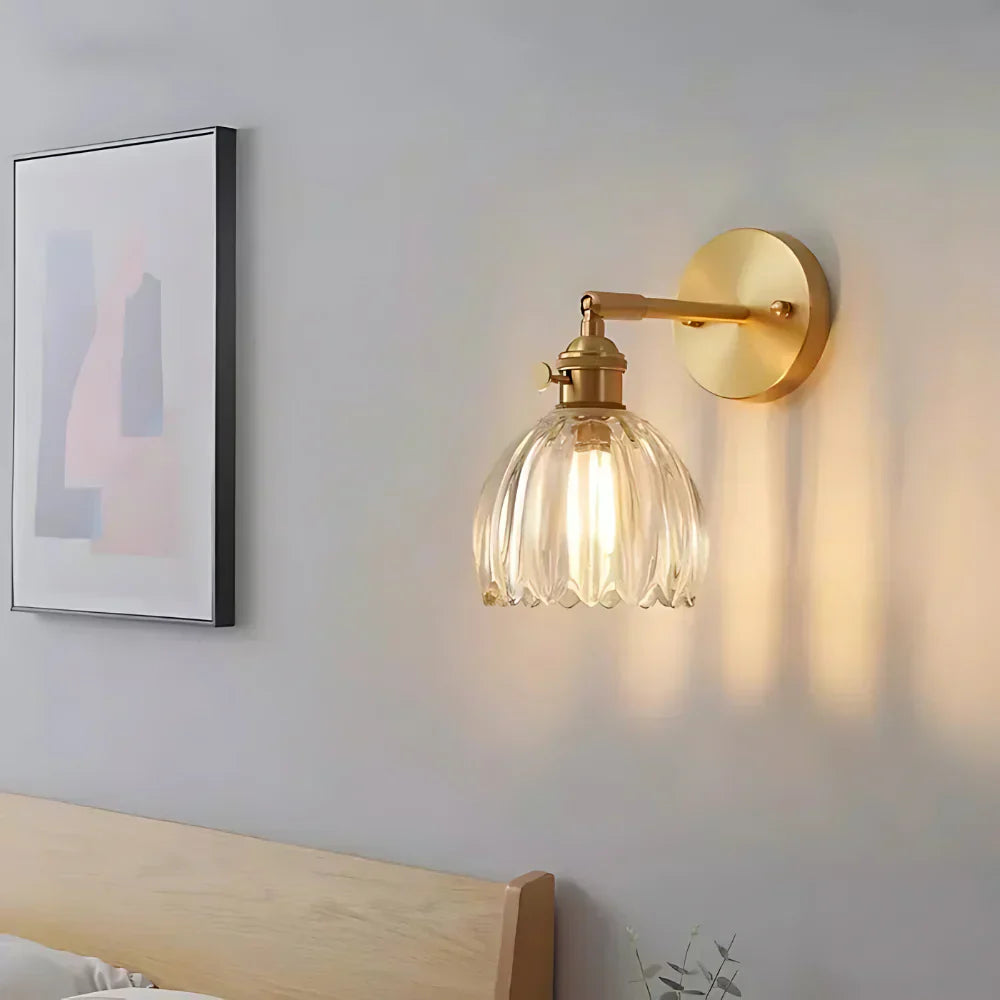 Vintage Messing Tulpen Glas Wandlamp 1-Licht