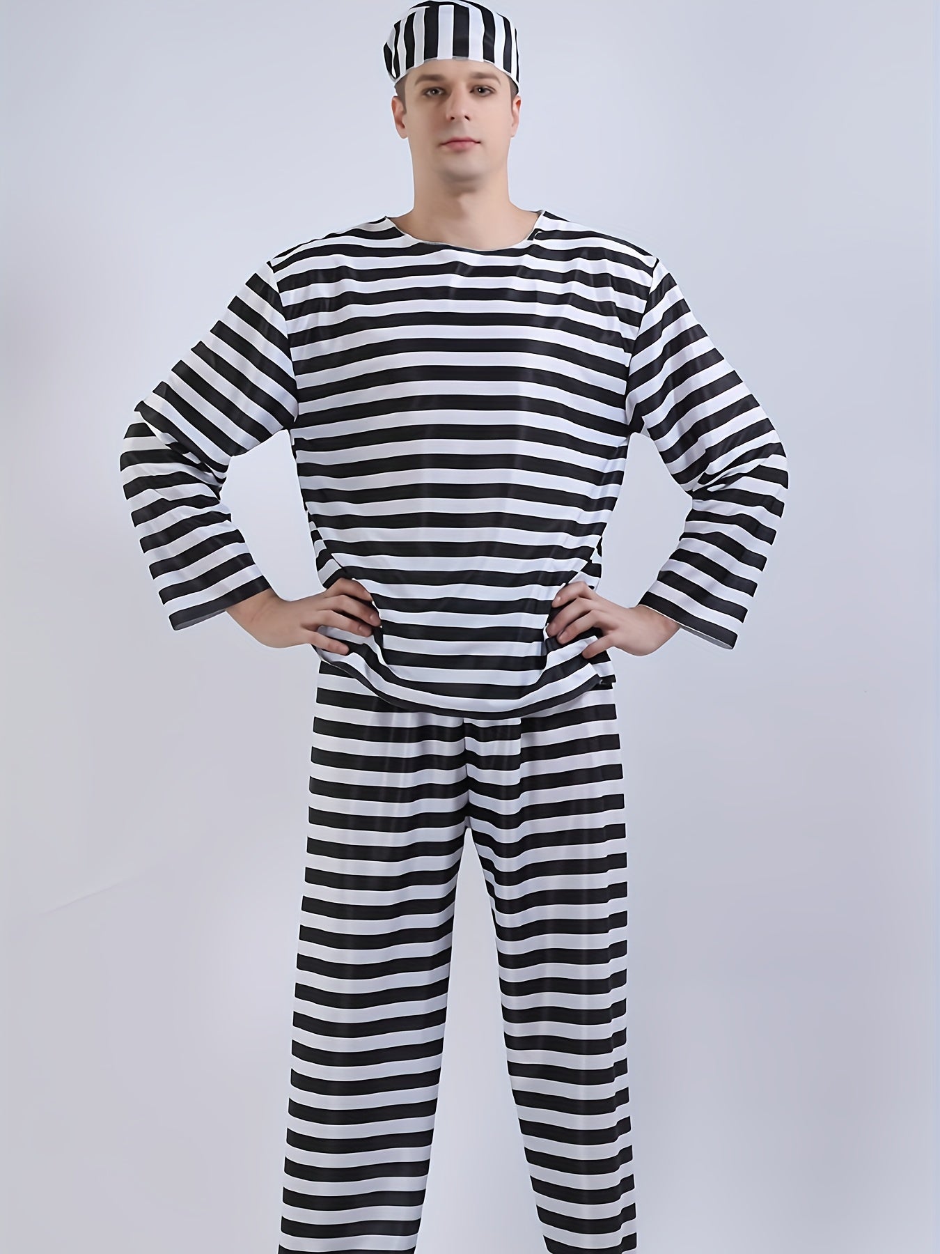 Klassiek Halloween Gevangenis Kostuum Set met Lange Mouwen | Gestreepte Gedetineerde
