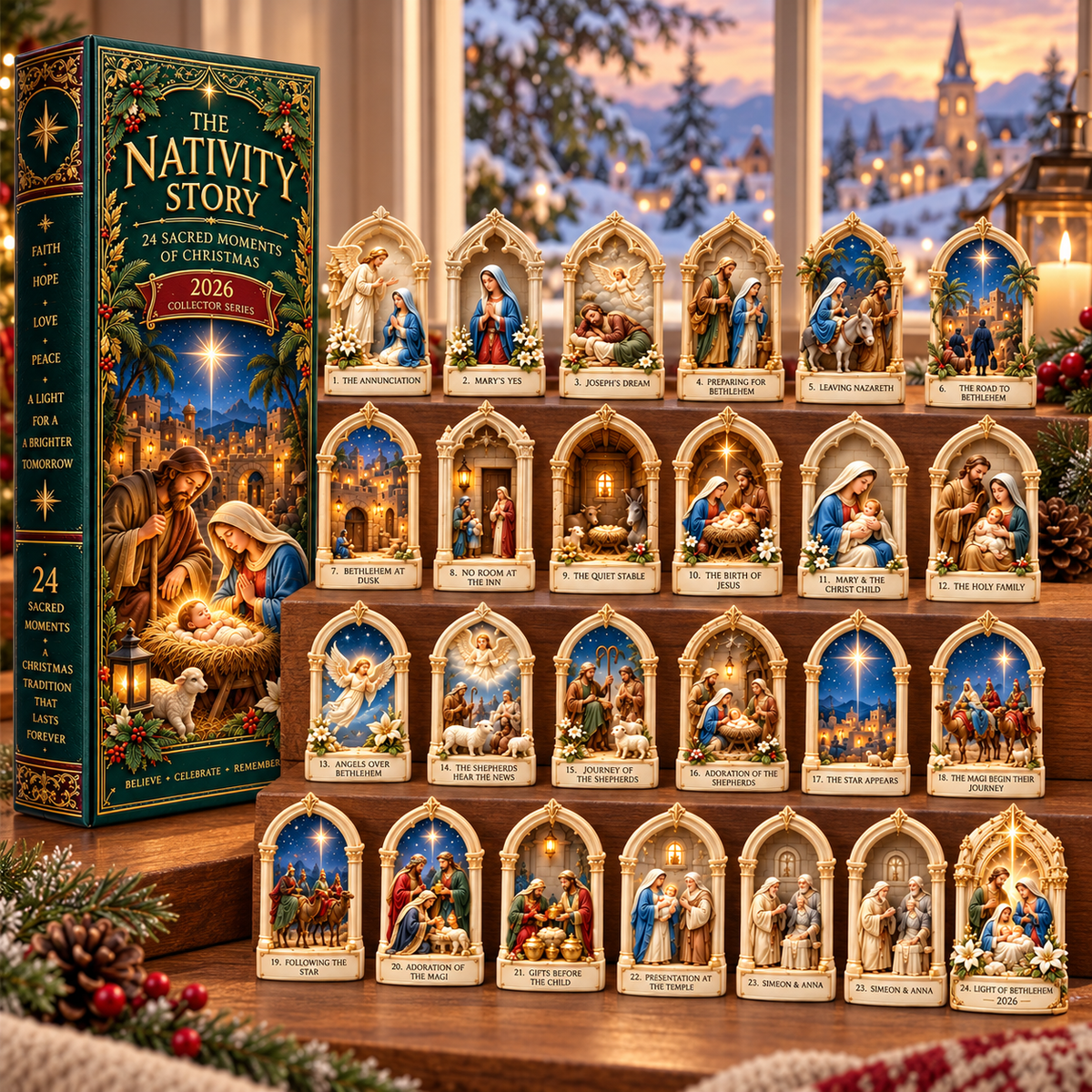 Kerststal Adventskalender 2026 – 24 Kerststal Miniaturen met Christelijke Kerstfiguren
