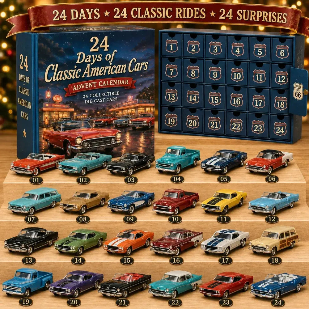 😍🚗 Adventskalender „24 Dagen Klassieke Amerikaanse Auto's“ – 24 Oldtimer-verzamelobjecten voor autoliefhebbers