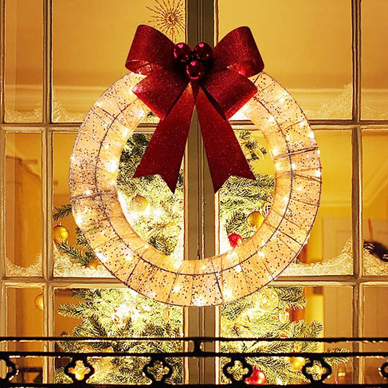 Verlichte Kerstkrans Luxe Goud-Groen 50cm – Handgemaakte Deurkrans met LED