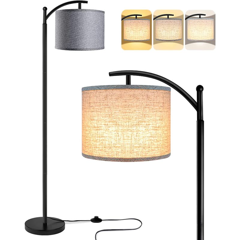 Industriële LED Vloerlamp met 3 Lichtkleuren – Hoge Leeslamp met Witte Lampenkap