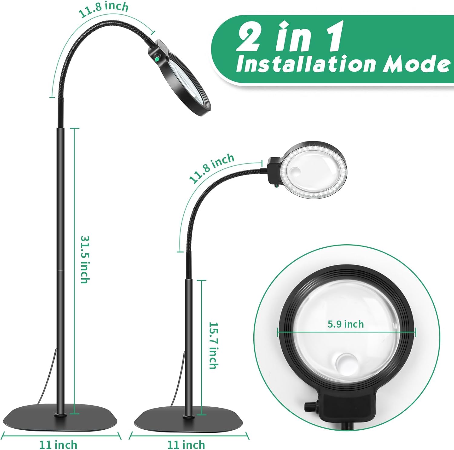 Volledige vergrootglas met LED-licht – Handsfree leeshelper voor boeken, handwerk en hobby's