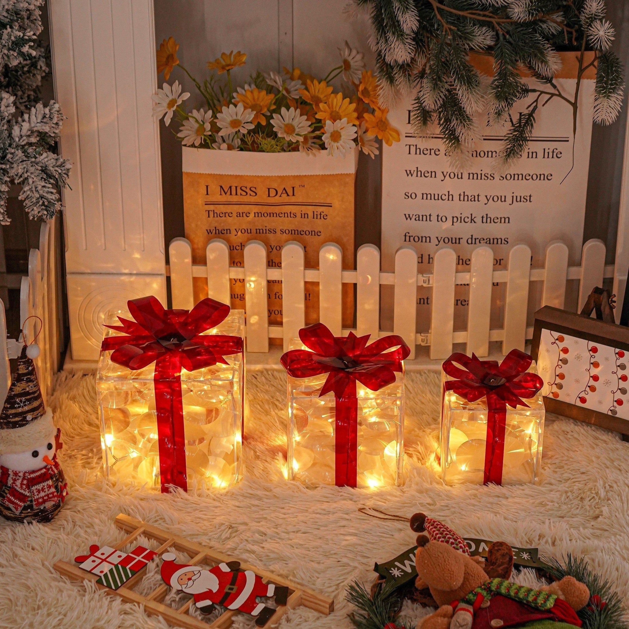 GlowBox LED Cadeauboxen – Set van 3 verlichte kerstcadeaus voor binnen en buiten