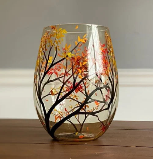 Four Seasons Tree Wijn Glazen - Handgeschilderde Kunst