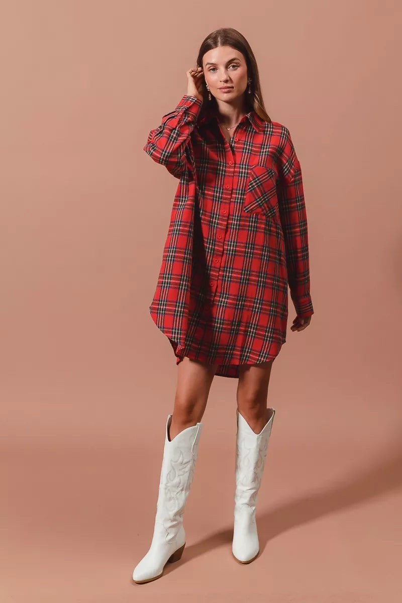 Rode Kerst Ruitpatroon Button-Up Oversized Hemdblusenkleed