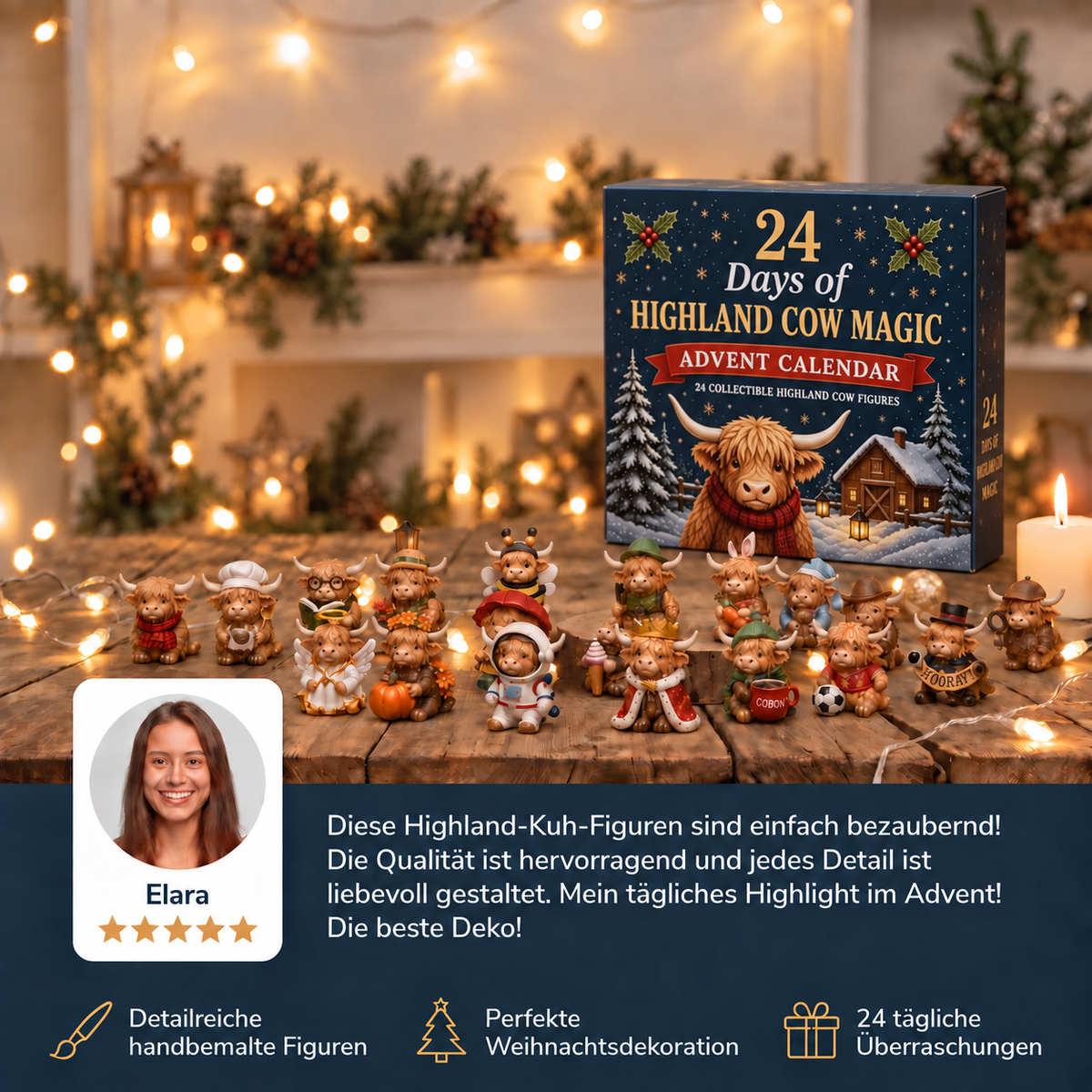 24-Dagen Adventskalender met Highland Runderen als verzamelbare mini-figuren