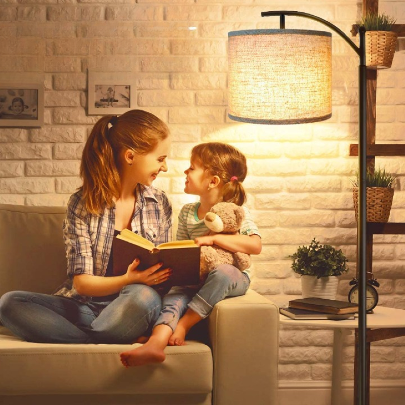 Industriële LED Vloerlamp met 3 Lichtkleuren – Hoge Leeslamp met Witte Lampenkap