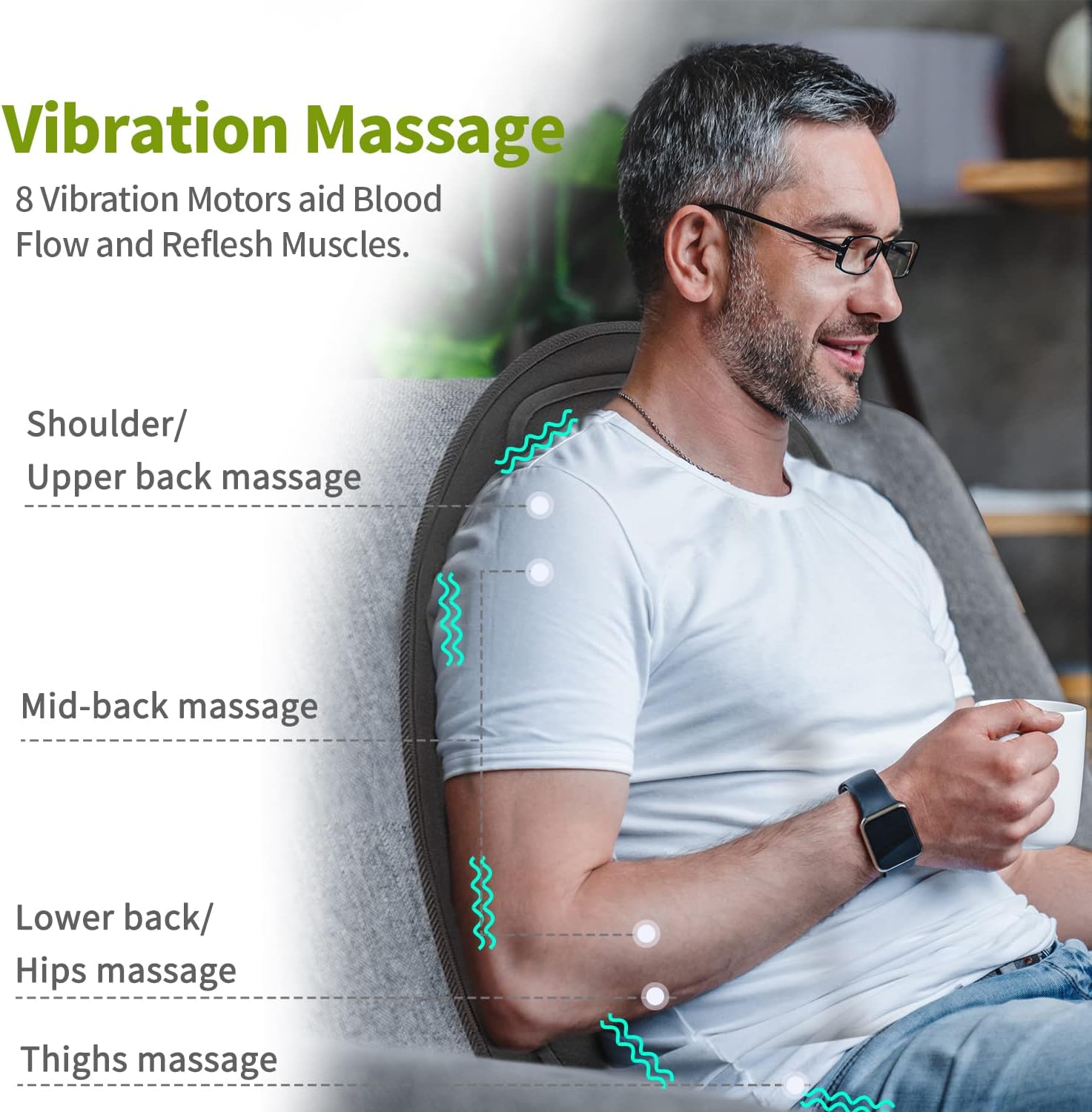 Verwarmd autostoelkussen met massage - Ontspanningskussen voor rug en dijen