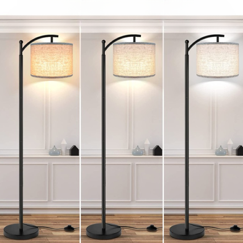 Industriële LED Vloerlamp met 3 Lichtkleuren – Hoge Leeslamp met Witte Lampenkap