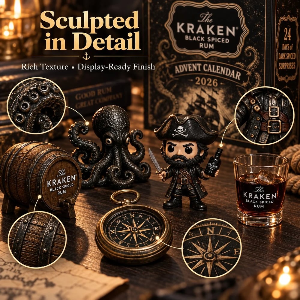 24-Daagse Kraken Rum Mini Fles Advent Kalender Set voor Feestelijke Bar Tafel Display, Verzamelobject voor Rum Liefhebbers, Kerst Countdown & Feestdecoratie