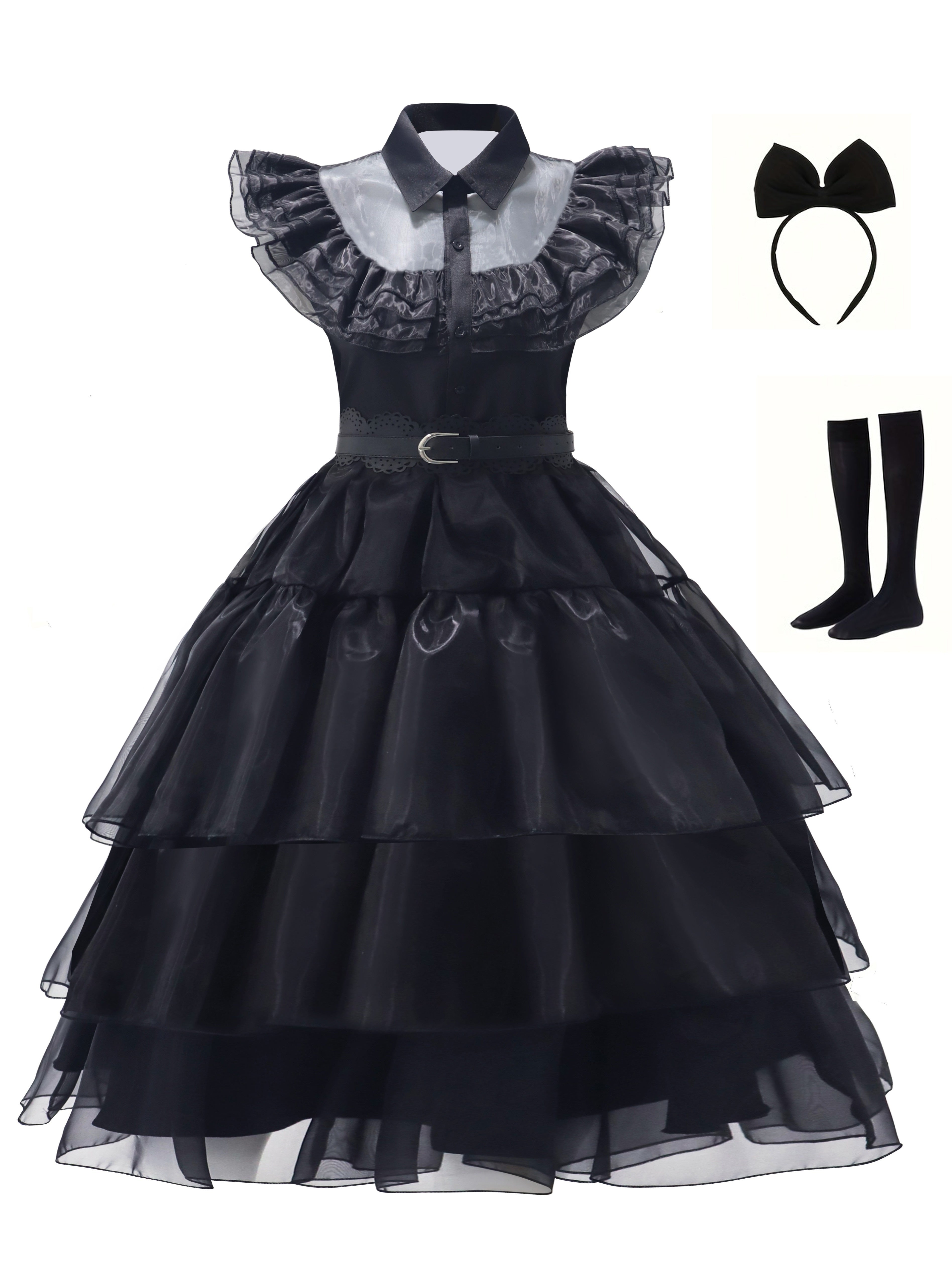 Dames Gothic Ruffle Halloween Film Kostuum Jurk | Gelaagde Midi Set