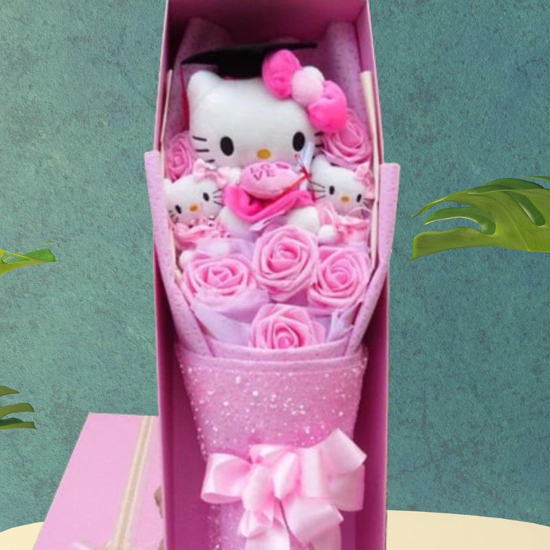 Kleurrijke Synthetische Bloemenboeket Met Hello Kitty Figuren Voor Cadeaus En Decoratie