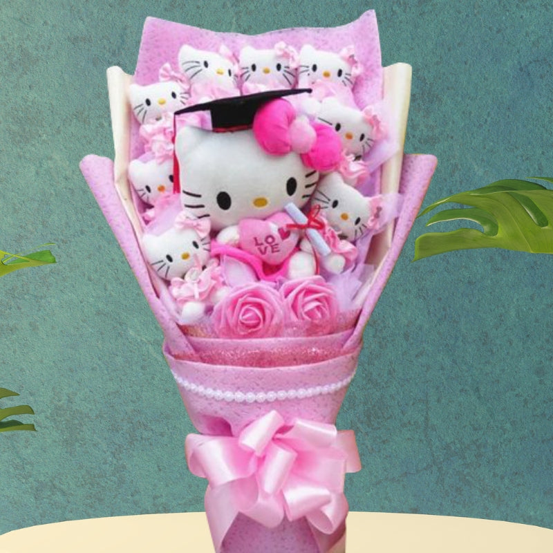 Kleurrijke Synthetische Bloemenboeket Met Hello Kitty Figuren Voor Cadeaus En Decoratie