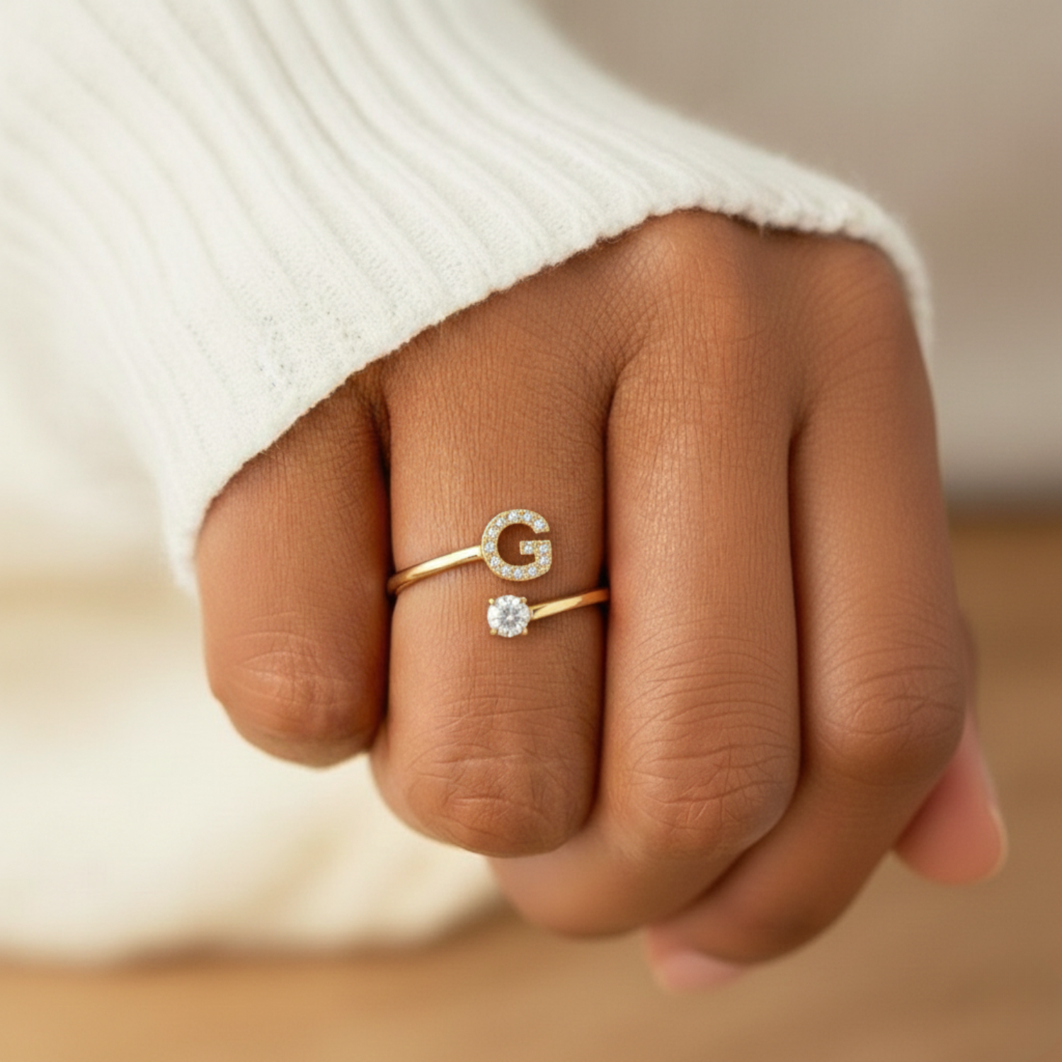 MonoCharm | Verstelbare Initial Ring Classic met Cadeau Doos en Kaart Bericht