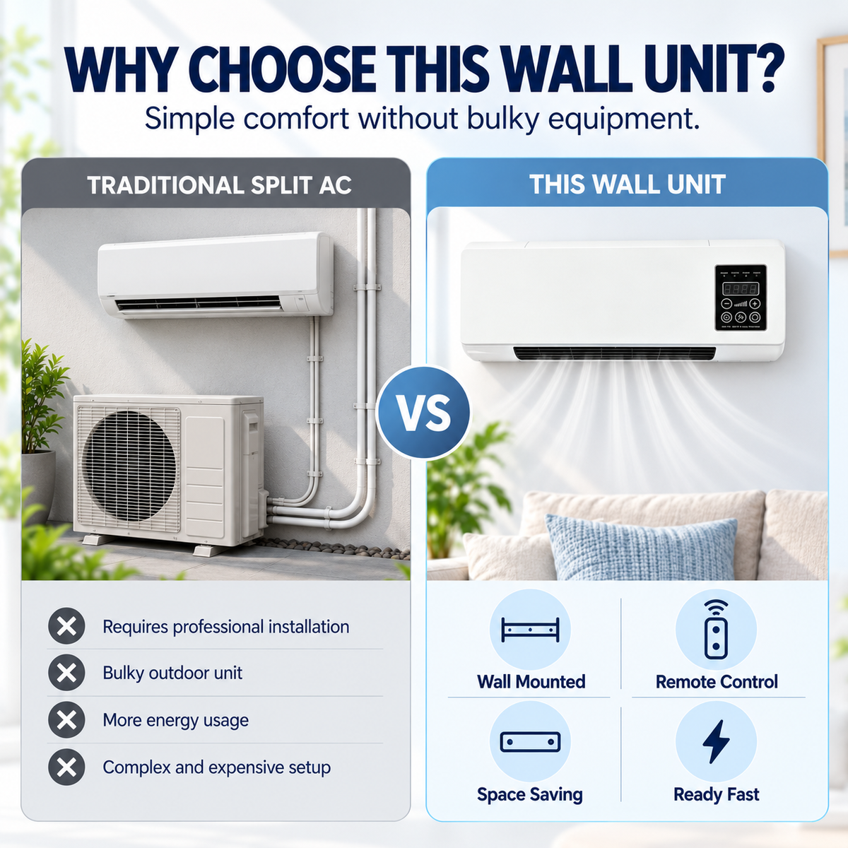 Wandairco & Verwarming 2-in-1 – Wandgemonteerde Airconditioner met Afstandsbediening