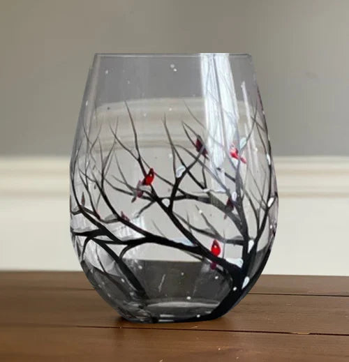 Four Seasons Tree Wijn Glazen - Handgeschilderde Kunst
