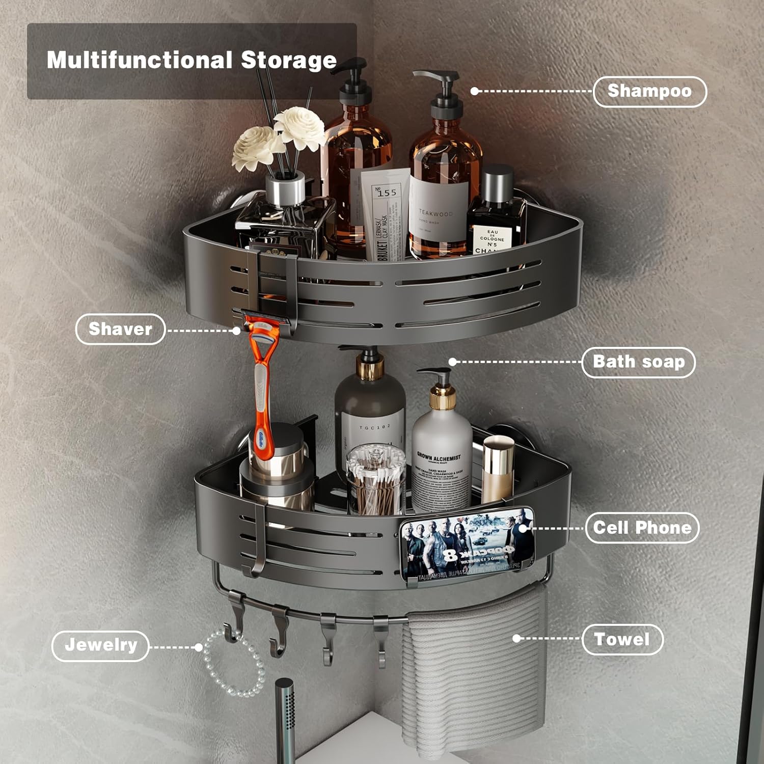 CaddyCraft Driehoekige Douch Organizer | Maximaliseer ruimte met een stijlvolle, veelzijdige caddy