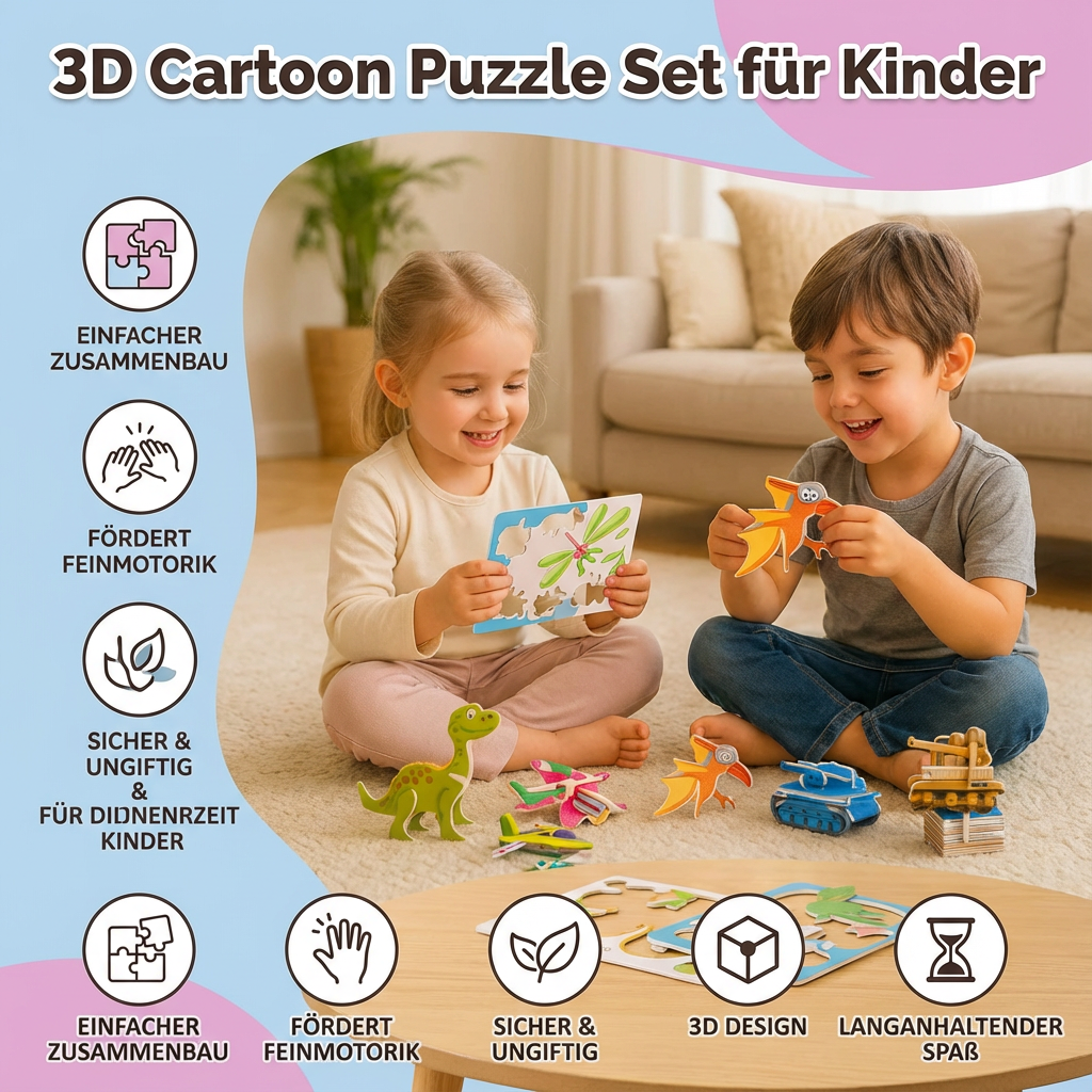 3D Cartoon Puzzelset voor Kinderen