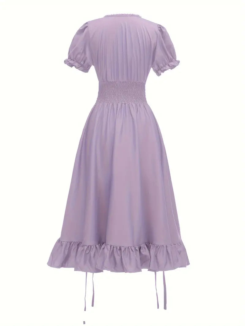 Dames Vintage Puff Sleeve Halloween Kostuum Jurk | Rimpel Maxi