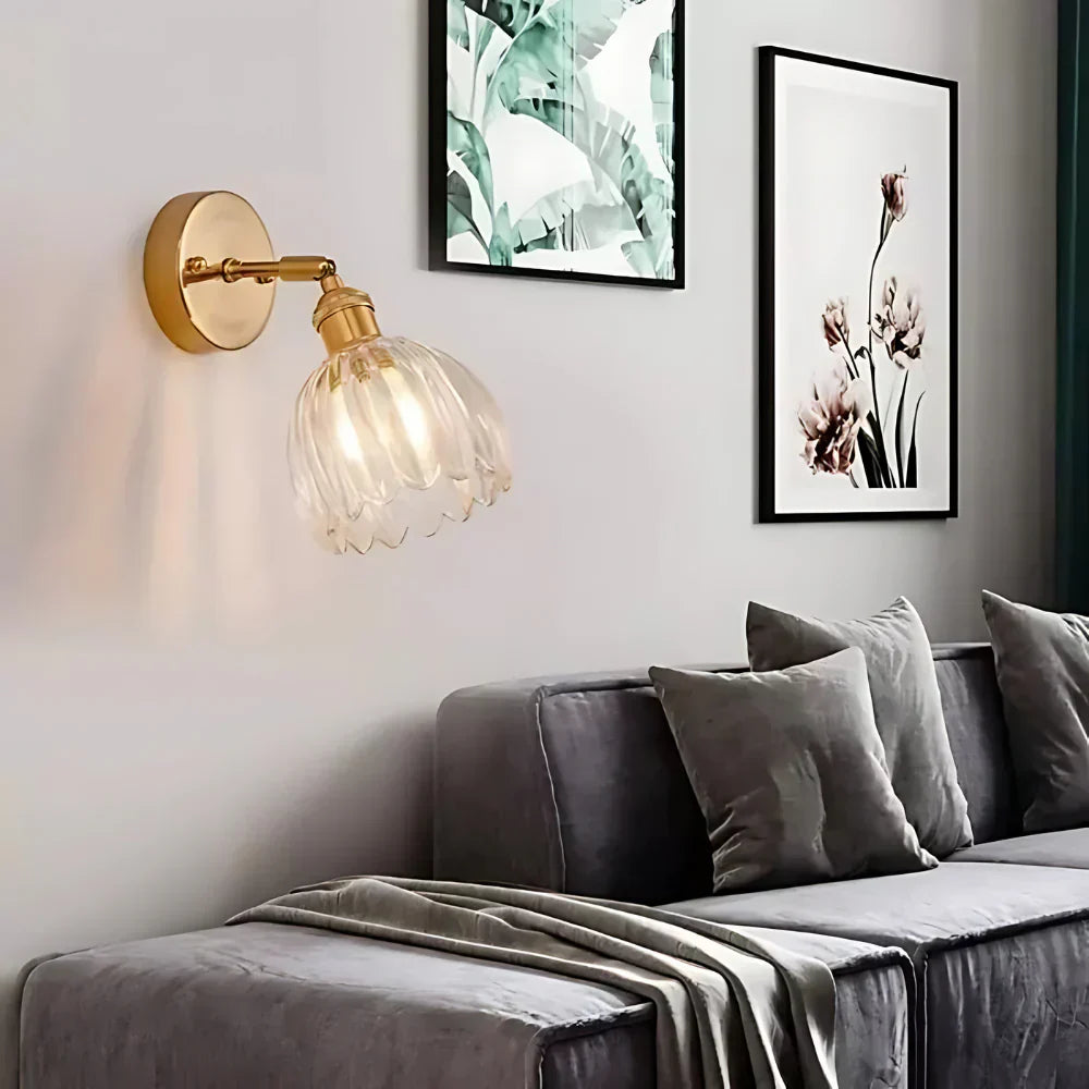 Vintage Messing Tulpen Glas Wandlamp 1-Licht