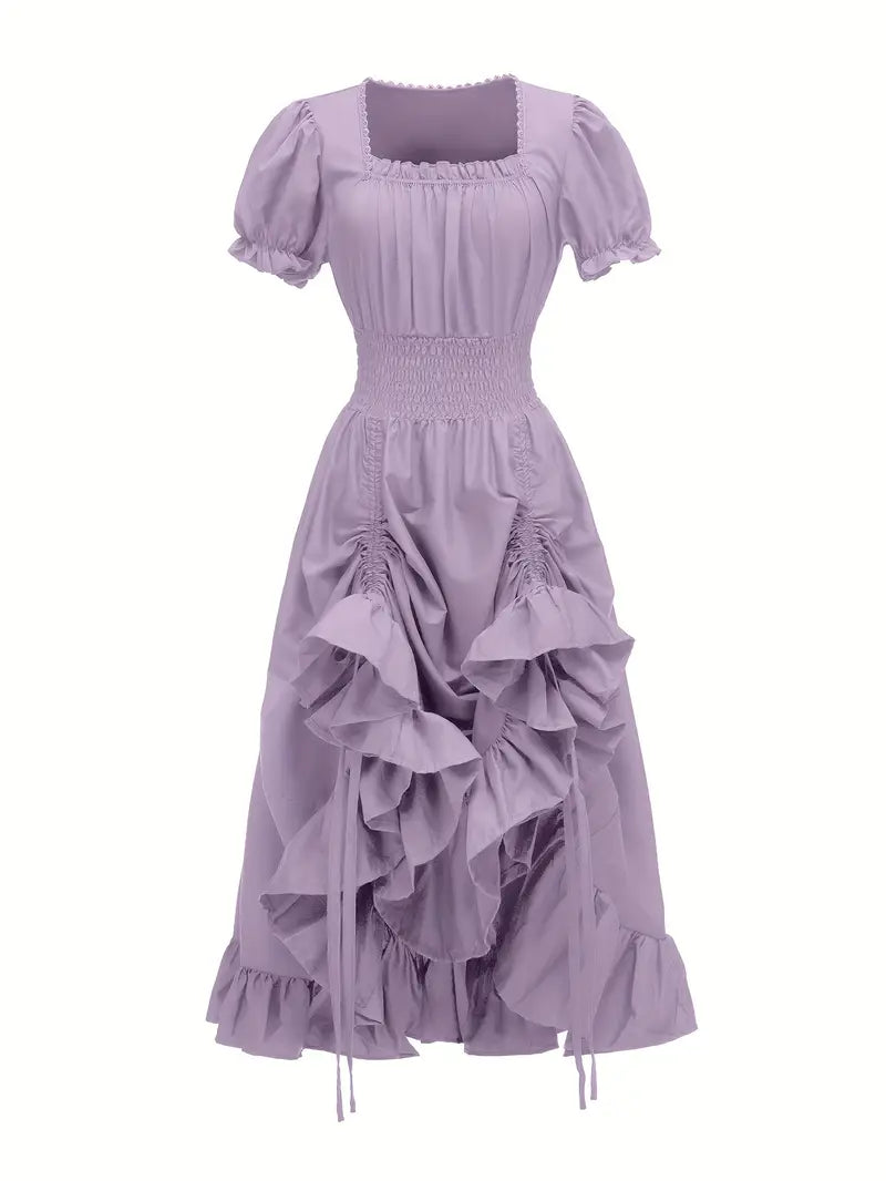 Dames Vintage Puff Sleeve Halloween Kostuum Jurk | Rimpel Maxi